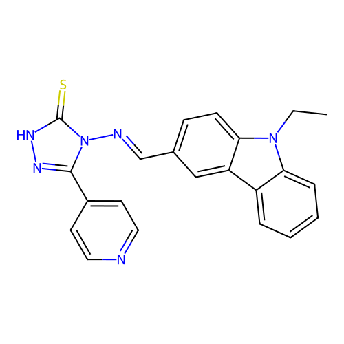 4-[(E)-(9-ethylcarbazol-3-yl)methylideneamino]-3-pyridin-4-yl-1H-1,2,4-triazole-5-thione structure