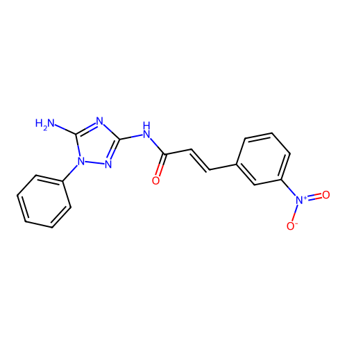 (2E)-N-(5-amino-1-phenyl-1H-1,2,4-triazol-3-yl)-3-(3-nitrophenyl)prop-2-enamide structure