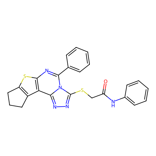 N-phenyl-2-((5-phenyl-9,10-dihydro-8H-cyclopenta[4,5]thieno[3,2-e][1,2,4]triazolo[4,3-c]pyrimidin-3-yl)thio)acetamide structure