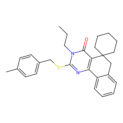 2-((4-methylbenzyl)thio)-3-propyl-3H-spiro[benzo[h]quinazoline-5,1'-cyclohexan]-4(6H)-one structure