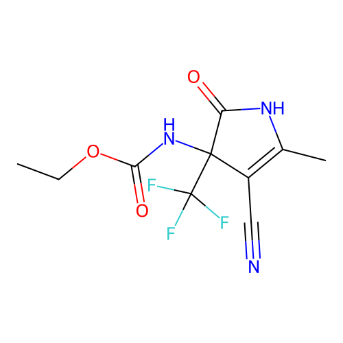 ethyl (4-cyano-5-methyl-2-oxo-3-(trifluoromethyl)-2,3-dihydro-1H-pyrrol-3-yl)carbamate structure