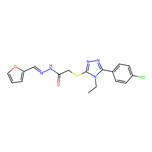 2-{[5-(4-chlorophenyl)-4-ethyl-4H-1,2,4-triazol-3-yl]sulfanyl}-N'-[(E)-furan-2-ylmethylidene]acetohydrazide structure