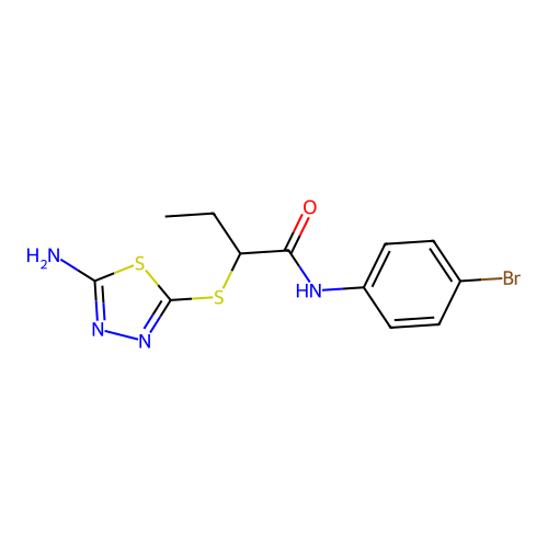 2-[(5-amino-1,3,4-thiadiazol-2-yl)sulfanyl]-N-(4-bromophenyl)butanamide structure