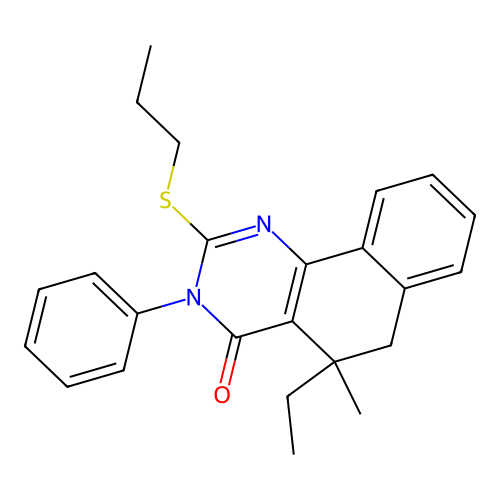 5-ethyl-5-methyl-3-phenyl-2-propylsulfanyl-6H-benzo[h]quinazolin-4-one structure
