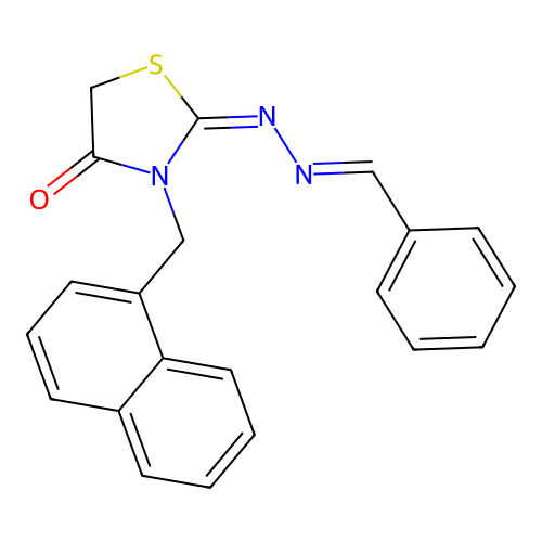 (E)-2-((E)-benzylidenehydrazono)-3-(naphthalen-1-ylmethyl)thiazolidin-4-one structure