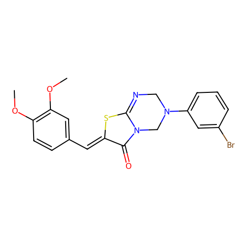 (Z)-3-(3-bromophenyl)-7-(3,4-dimethoxybenzylidene)-3,4-dihydro-2H-thiazolo[3,2-a][1,3,5]triazin-6(7H)-one structure