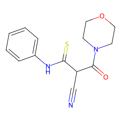 2-cyano-3-(morpholin-4-yl)-3-oxo-N-phenylpropanethioamide structure