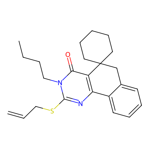 2-(allylthio)-3-butyl-3H-spiro[benzo[h]quinazoline-5,1'-cyclohexan]-4(6H)-one structure