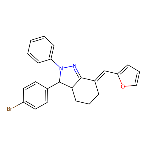 3-(4-bromophenyl)-7-(2-furylmethylidene)-2-phenyl-3a,4,5,6-tetrahydro-3H-indazole structure