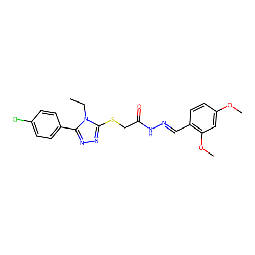 2-{[5-(4-chlorophenyl)-4-ethyl-4H-1,2,4-triazol-3-yl]sulfanyl}-N'-[(E)-(2,4-dimethoxyphenyl)methylidene]acetohydrazide structure