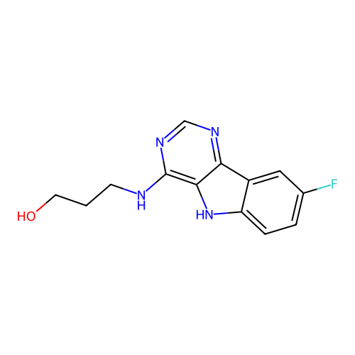 3-((8-fluoro-5H-pyrimido[5,4-b]indol-4-yl)amino)propan-1-ol structure