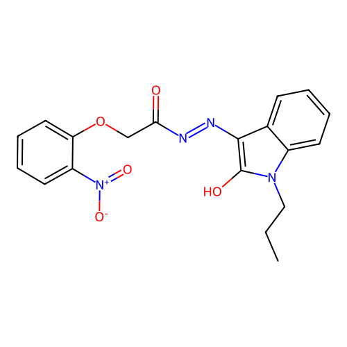 2-(2-nitrophenoxy)-N'-[(3Z)-2-oxo-1-propyl-1,2-dihydro-3H-indol-3-ylidene]acetohydrazide structure