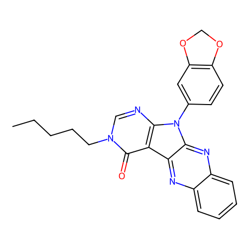 11-(1,3-benzodioxol-5-yl)-3-pentyl-3,11-dihydro-4H-pyrimido[5',4':4,5]pyrrolo[2,3-b]quinoxalin-4-one structure
