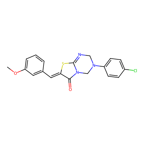 (Z)-3-(4-chlorophenyl)-7-(3-methoxybenzylidene)-3,4-dihydro-2H-thiazolo[3,2-a][1,3,5]triazin-6(7H)-one structure