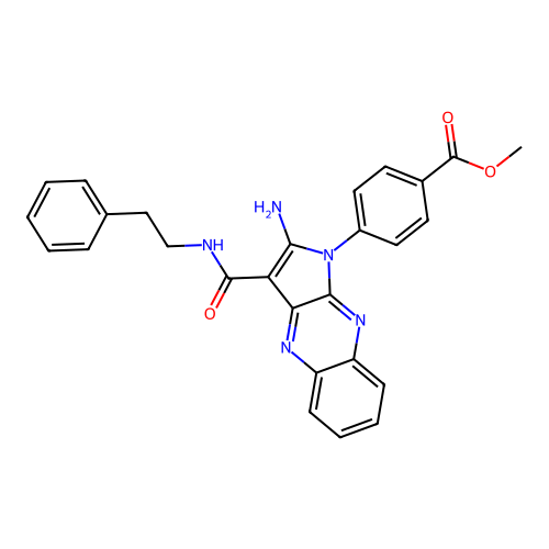 methyl 4-(2-amino-3-(phenethylcarbamoyl)-1H-pyrrolo[2,3-b]quinoxalin-1-yl)benzoate structure