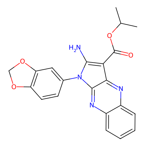 isopropyl 2-amino-1-(benzo[d][1,3]dioxol-5-yl)-1H-pyrrolo[2,3-b]quinoxaline-3-carboxylate structure