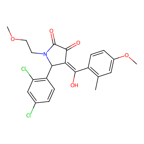 (4E)-5-(2,4-dichlorophenyl)-4-[hydroxy(4-methoxy-2-methylphenyl)methylidene]-1-(2-methoxyethyl)pyrrolidine-2,3-dione structure