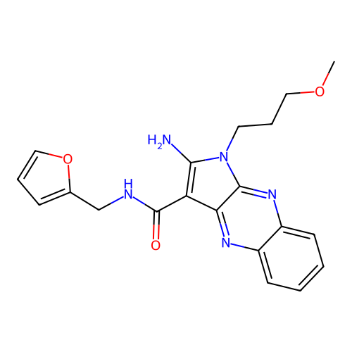 2-amino-N-(furan-2-ylmethyl)-1-(3-methoxypropyl)-1H-pyrrolo[2,3-b]quinoxaline-3-carboxamide structure