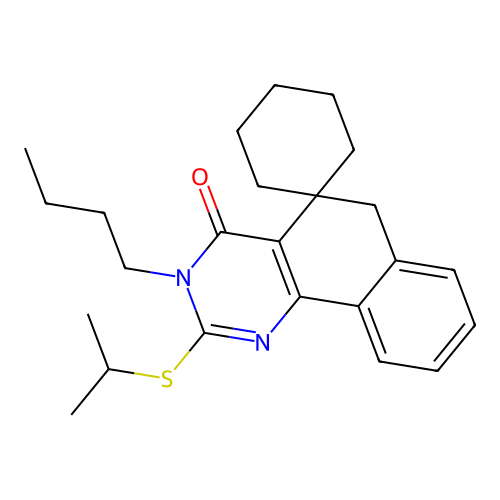 3-butyl-2-(isopropylthio)-3H-spiro[benzo[h]quinazoline-5,1'-cyclohexan]-4(6H)-one structure