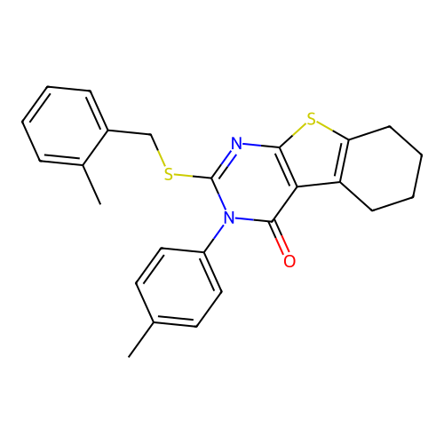 2-[(2-methylbenzyl)sulfanyl]-3-(4-methylphenyl)-5,6,7,8-tetrahydro[1]benzothieno[2,3-d]pyrimidin-4(3H)-one structure