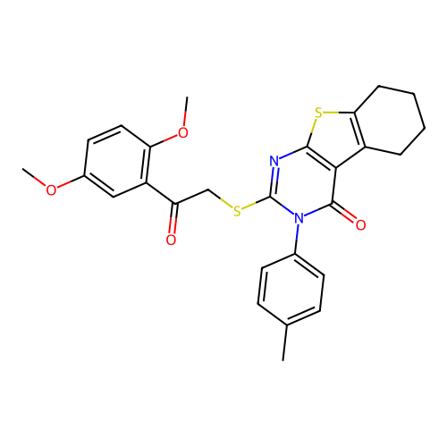 2-{[2-(2,5-dimethoxyphenyl)-2-oxoethyl]sulfanyl}-3-(4-methylphenyl)-5,6,7,8-tetrahydro[1]benzothieno[2,3-d]pyrimidin-4(3H)-one structure