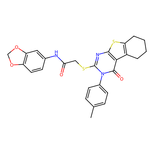 N-(1,3-benzodioxol-5-yl)-2-{[3-(4-methylphenyl)-4-oxo-3,4,5,6,7,8-hexahydro[1]benzothieno[2,3-d]pyrimidin-2-yl]sulfanyl}acetamide structure