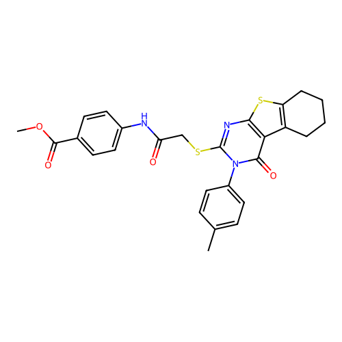 methyl 4-[({[3-(4-methylphenyl)-4-oxo-3,4,5,6,7,8-hexahydro[1]benzothieno[2,3-d]pyrimidin-2-yl]sulfanyl}acetyl)amino]benzoate structure