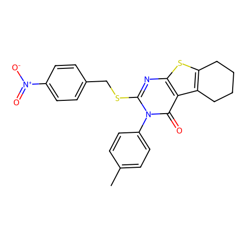 3-(4-methylphenyl)-2-[(4-nitrobenzyl)sulfanyl]-5,6,7,8-tetrahydro[1]benzothieno[2,3-d]pyrimidin-4(3H)-one structure