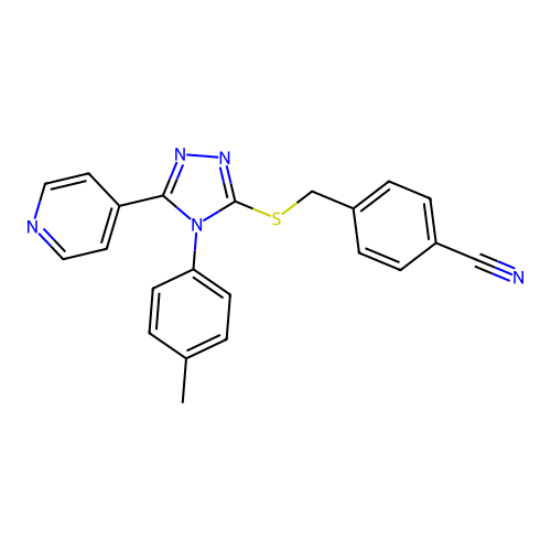 4-({[4-(4-methylphenyl)-5-(pyridin-4-yl)-4H-1,2,4-triazol-3-yl]sulfanyl}methyl)benzonitrile structure