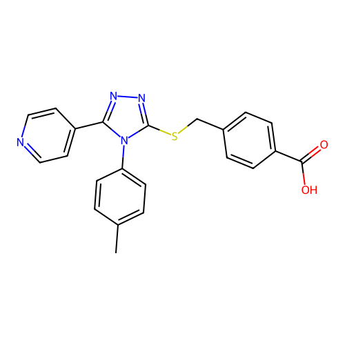 4-({[4-(4-methylphenyl)-5-(pyridin-4-yl)-4H-1,2,4-triazol-3-yl]sulfanyl}methyl)benzoic acid structure