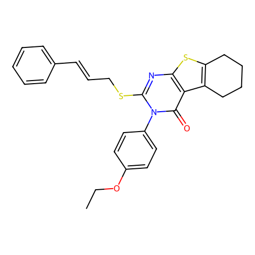 2-(cinnamylthio)-3-(4-ethoxyphenyl)-5,6,7,8-tetrahydrobenzo[4,5]thieno[2,3-d]pyrimidin-4(3H)-one structure