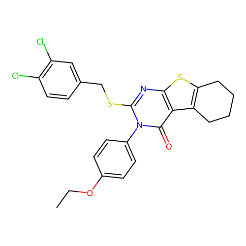 2-[(3,4-dichlorobenzyl)sulfanyl]-3-(4-ethoxyphenyl)-5,6,7,8-tetrahydro[1]benzothieno[2,3-d]pyrimidin-4(3H)-one structure