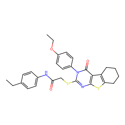 2-((3-(4-ethoxyphenyl)-4-oxo-3,4,5,6,7,8-hexahydrobenzo[4,5]thieno[2,3-d]pyrimidin-2-yl)thio)-N-(4-ethylphenyl)acetamide structure