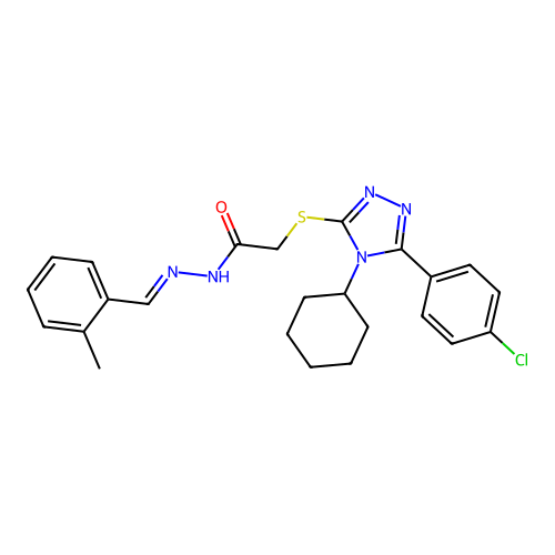 2-{[5-(4-chlorophenyl)-4-cyclohexyl-4H-1,2,4-triazol-3-yl]sulfanyl}-N'-[(E)-(2-methylphenyl)methylidene]acetohydrazide structure