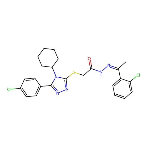 (Z)-2-((5-(4-chlorophenyl)-4-cyclohexyl-4H-1,2,4-triazol-3-yl)thio)-N'-(1-(2-chlorophenyl)ethylidene)acetohydrazide structure