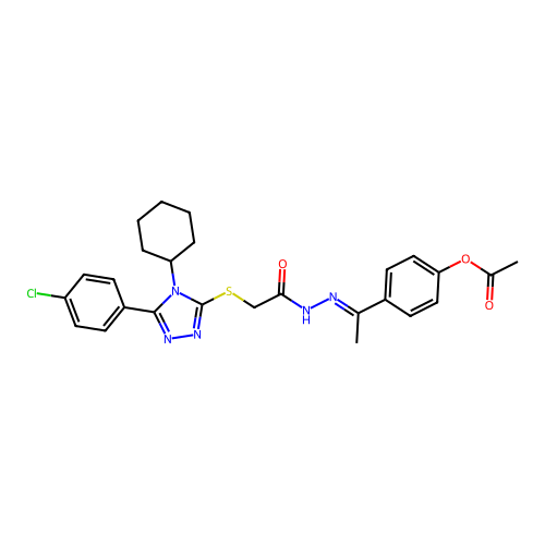 4-{(1E)-1-[2-({[5-(4-chlorophenyl)-4-cyclohexyl-4H-1,2,4-triazol-3-yl]sulfanyl}acetyl)hydrazinylidene]ethyl}phenyl acetate structure