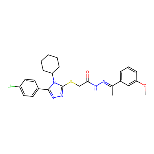 2-{[5-(4-chlorophenyl)-4-cyclohexyl-4H-1,2,4-triazol-3-yl]sulfanyl}-N'-[(1E)-1-(3-methoxyphenyl)ethylidene]acetohydrazide structure