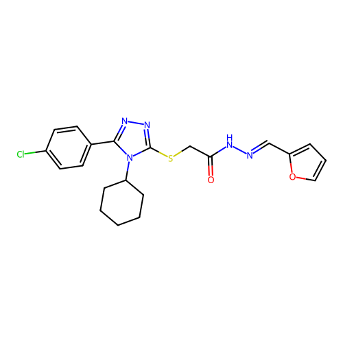 2-{[5-(4-chlorophenyl)-4-cyclohexyl-4H-1,2,4-triazol-3-yl]sulfanyl}-N'-[(E)-furan-2-ylmethylidene]acetohydrazide structure