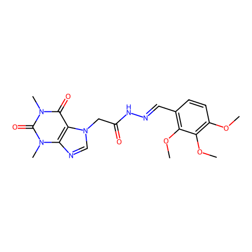 2-(1,3-dimethyl-2,6-dioxo-1,2,3,6-tetrahydro-7H-purin-7-yl)-N'-[(E)-(2,3,4-trimethoxyphenyl)methylidene]acetohydrazide structure
