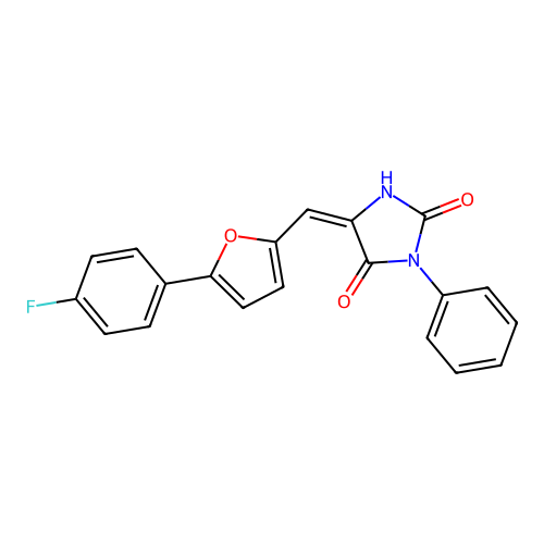 (5E)-5-{[5-(4-fluorophenyl)furan-2-yl]methylidene}-3-phenylimidazolidine-2,4-dione structure