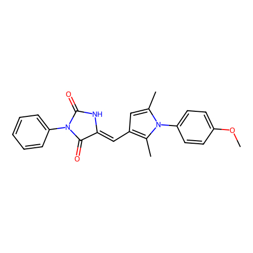 (Z)-5-((1-(4-methoxyphenyl)-2,5-dimethyl-1H-pyrrol-3-yl)methylene)-3-phenylimidazolidine-2,4-dione structure