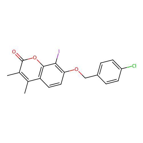 7-[(4-chlorobenzyl)oxy]-8-iodo-3,4-dimethyl-2H-chromen-2-one structure
