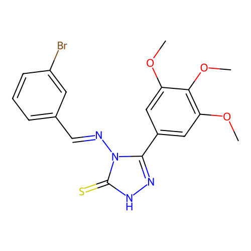 (E)-4-((3-bromobenzylidene)amino)-5-(3,4,5-trimethoxyphenyl)-4H-1,2,4-triazole-3-thiol structure