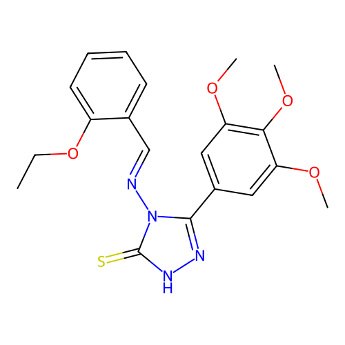 (E)-4-((2-ethoxybenzylidene)amino)-5-(3,4,5-trimethoxyphenyl)-4H-1,2,4-triazole-3-thiol structure