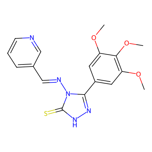 (E)-4-((pyridin-3-ylmethylene)amino)-5-(3,4,5-trimethoxyphenyl)-4H-1,2,4-triazole-3-thiol structure