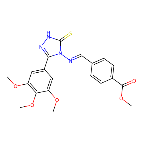 (E)-methyl 4-(((3-mercapto-5-(3,4,5-trimethoxyphenyl)-4H-1,2,4-triazol-4-yl)imino)methyl)benzoate structure
