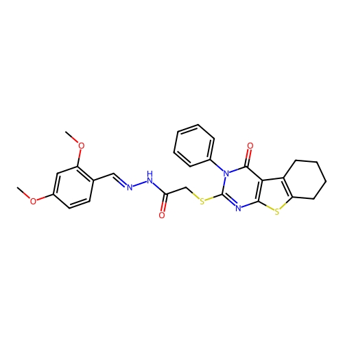 (E)-N'-(2,4-dimethoxybenzylidene)-2-((4-oxo-3-phenyl-3,4,5,6,7,8-hexahydrobenzo[4,5]thieno[2,3-d]pyrimidin-2-yl)thio)acetohydrazide structure