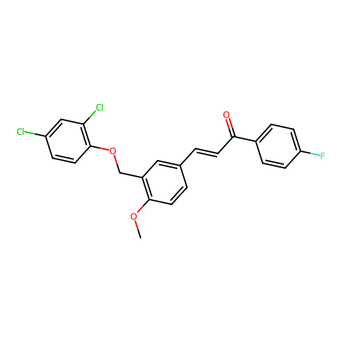 (E)-3-[3-[(2,4-dichlorophenoxy)methyl]-4-methoxyphenyl]-1-(4-fluorophenyl)prop-2-en-1-one structure