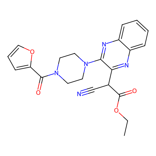 Ethyl cyano{3-[4-(furan-2-ylcarbonyl)piperazin-1-yl]quinoxalin-2-yl}acetate structure