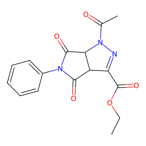 ethyl 1-acetyl-4,6-dioxo-5-phenyl-1,3a,4,5,6,6a-hexahydropyrrolo[3,4-c]pyrazole-3-carboxylate structure